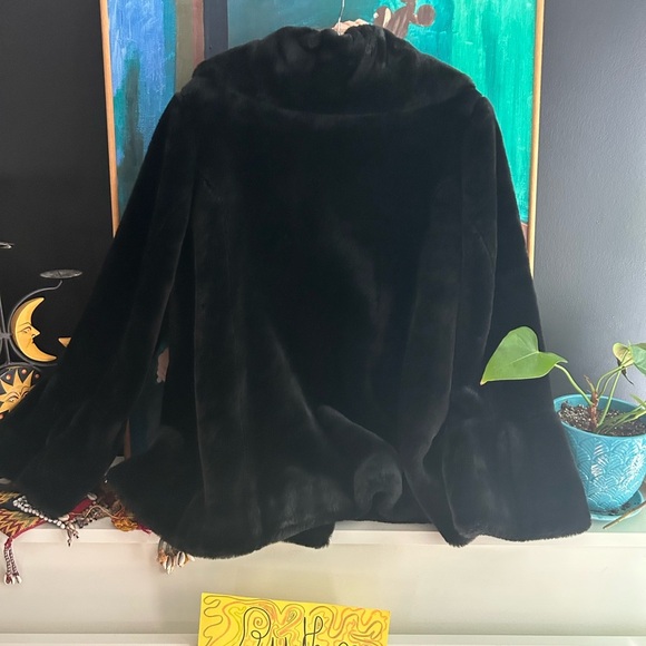 Pizazz Vintage Luxurious Black Faux Fur Pea Coat M - Picture 15 of 16